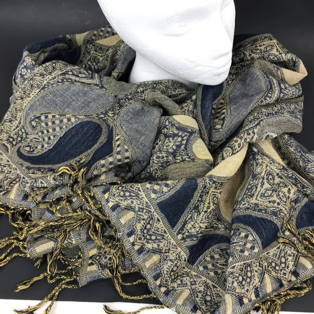 blue/gold oversized shawl/scarf